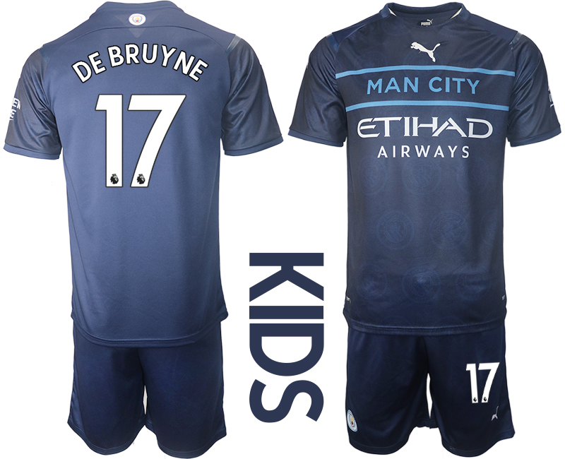 Youth 2021-2022 Club Manchester City away blue #17 Soccer Jersey->youth soccer jersey->Youth Jersey
